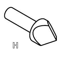 Drawing of a core drill with a cylindrical shaft and conical head. Marked with the letter 'H' in the bottom left.