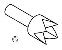 Figure of a schematic tool with triangular tips and a round handle. Bottom left contains a 'G'.