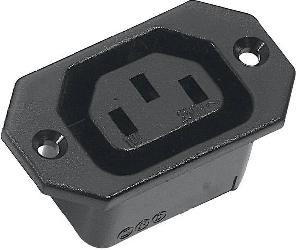 K & B 43R031121 IEC connector 43R Socket, vertical vertical Total number of pins: 2 + PE 10 A Black 1 pc(s)