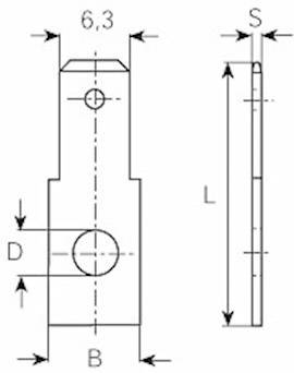 Technical drawing of a metal part with dimensions: Width (W), Length (L), Thickness (T) and Diameter (D). Dimensions specified as 6.3.