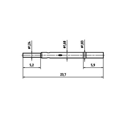Technical drawing of a cylindrical component with length and diameter specifications: Total length 23.7 mm, various diameters at 12.4 mm, 1.68 mm and 1.83 mm, as well as dimensioning of 5.2 mm and 5.9 mm.