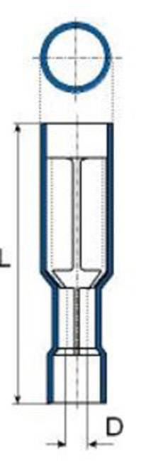 Technical drawing of a glass tube with round and cylindrical sections. Dimensions: Height 'L' and diameter 'D' are marked.
