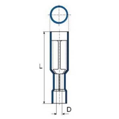 Technical drawing of a glass tube with round and cylindrical sections. Dimensions: Height 'L' and diameter 'D' are marked.