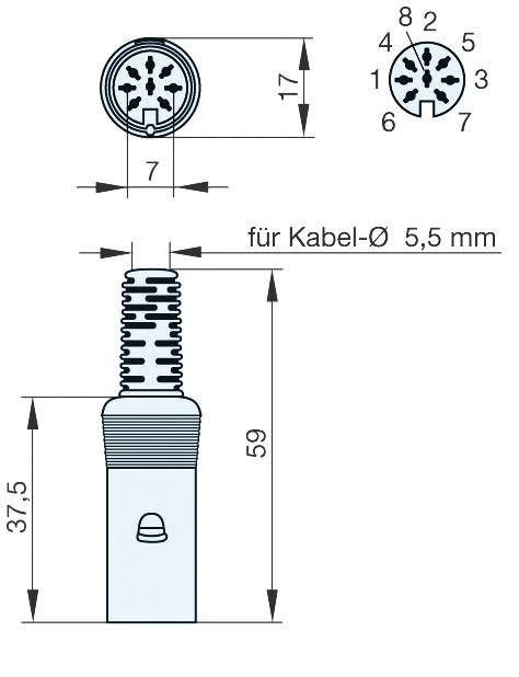 Hirschmann 931 518-517 DIN connector Plug, straight Number of pins: 8 Grey 1 pc(s)-1