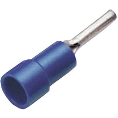 A blue, insulated cable lug with a metal pin, used for securely connecting electrical cables.