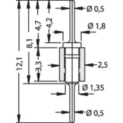 Technical drawing of a cylinder with dimensions, diagram shows the diameter and length of individual components.