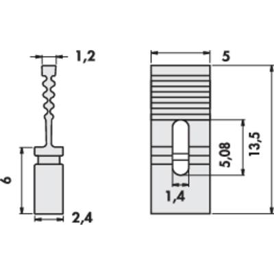 Technical drawing of a component with dimensions: Height 13.5 mm, Width 2.4 mm. Shows front and side views with details.