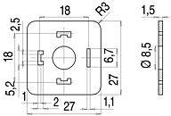 Technical drawing of a square mounting washer with side view, dimensions, and hole diameter Ø 8.5 mm.