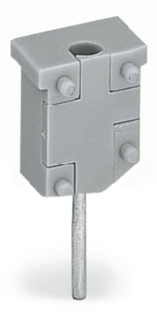 Grey, rectangular plastic object with a round pin on the underside and holes on the top surface, presumably an electronic component.