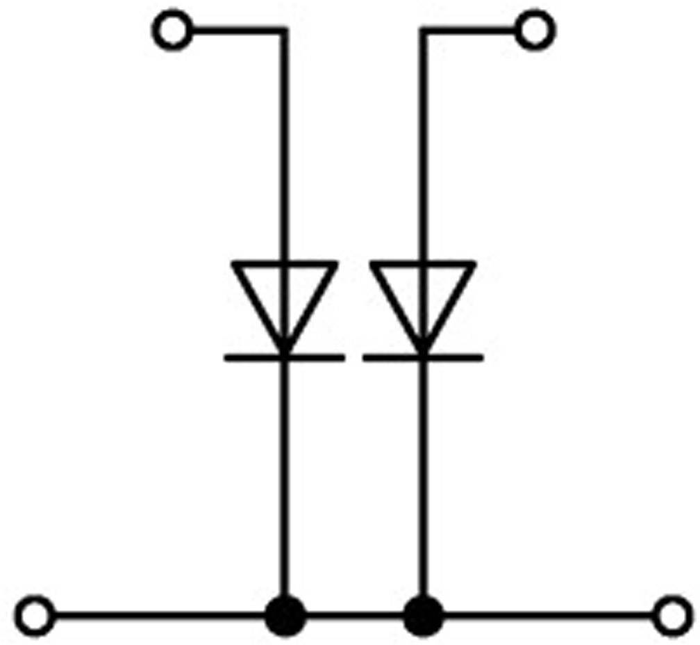 'Circuit with two diodes in opposite directions' shows a circuit with two diodes pointing in opposite directions.