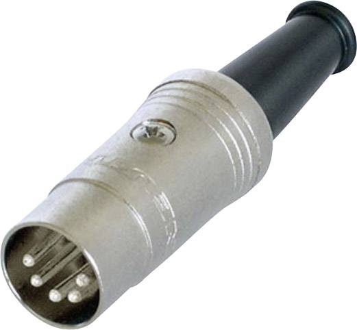 A silver-coloured 5-pin DIN plug with black cable strain relief, most commonly used for audio connections.