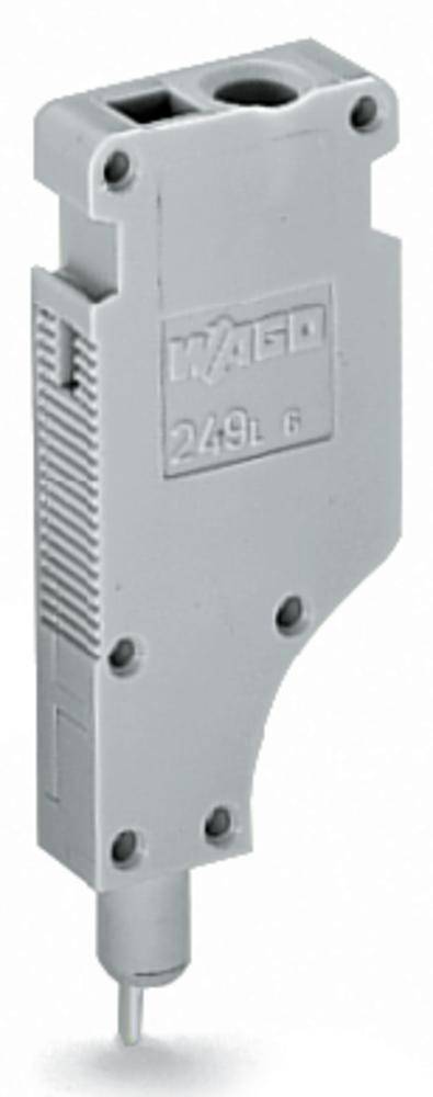 'WAGO 249L 6' grey, rectangular component with screw holes and plug connections, possibly an electrical connector.