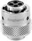 A silver Amphenol plug with five contact openings on top and a knurled area on the side for better grip.