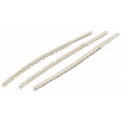 Three beige cable ties, unwrapped and once connected to each other.