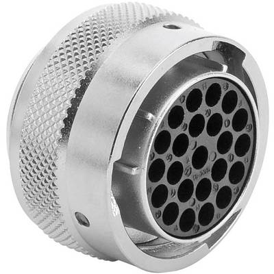 A silver connector plug with multiple round contacts in two concentric circles, suitable for electronic applications.