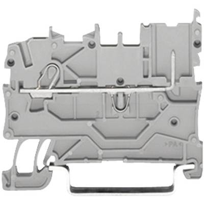 Grey plastic terminal block with multiple connection points. Suitable for electrical installations and control panel construction.