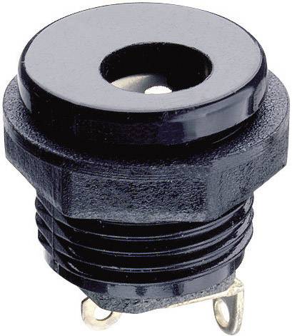 Black plastic plug with two metal contacts at the bottom, used for audio cable connections.
