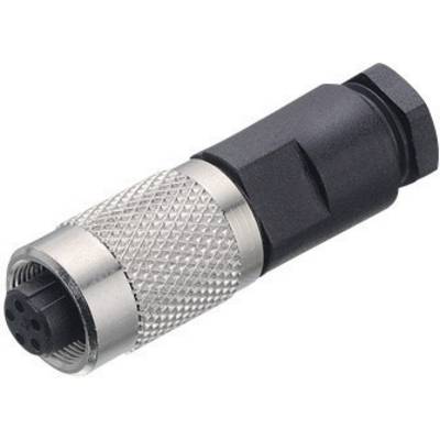 Metal-plastic connector with a round, ribbed metal section and black plastic end, commonly used for electronic connections.