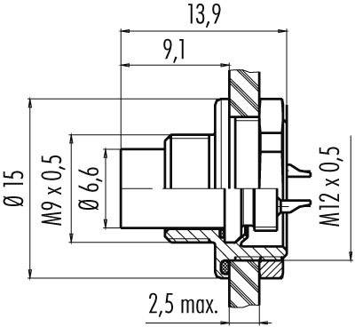 Technical drawing of a connector with dimensional specifications in millimetres, including diameters (Ø) and lengths.