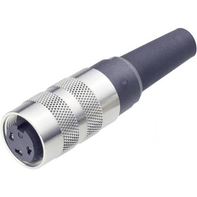 A black and silver electrical connector with multiple pins. Commonly used for audio devices.