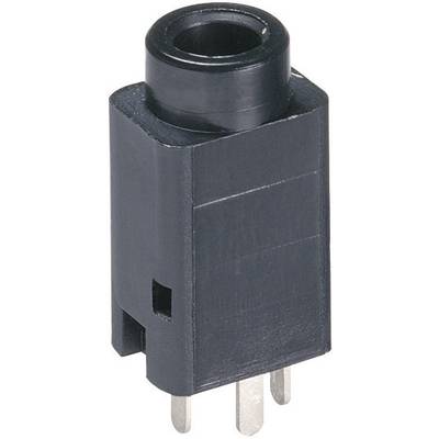 'Black socket with three metal pins; normally used as a connection for audio devices.'