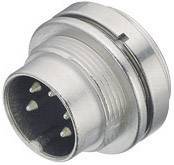 A silver, round multi-pin connector, suitable for electronic connections.