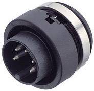 A black round plug with multiple metal pins, probably an electrical connector.