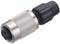 Electrical connector with a metallic housing and plastic cap, suitable for electrical connections in industrial applications.
