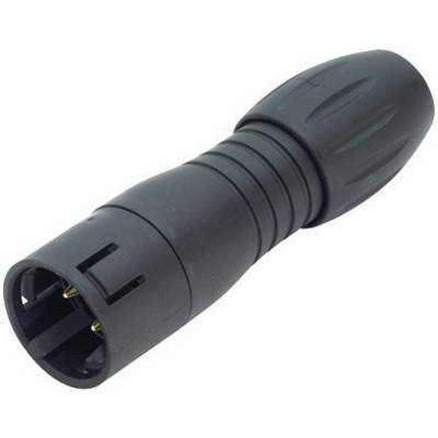 A black plug adapter with a cylindrical design and multiple grooves for improved grip.
