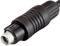 A black round pin connector, typically used for audio or video connections, with a knurled grip and metal tip.