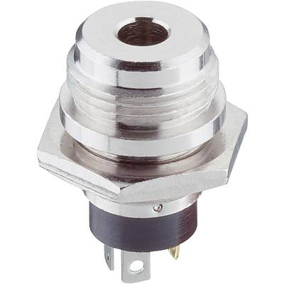 A metal plug with threading and three connections.