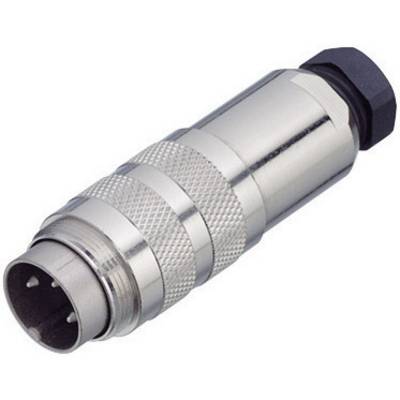Metal plug with three connection pins and a knurled grip, commonly used in audio or electronic applications.
