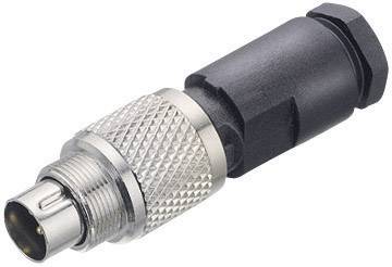 A black and silver electrical plug with a metal casing and a ribbed grip surface, suitable for industrial applications.