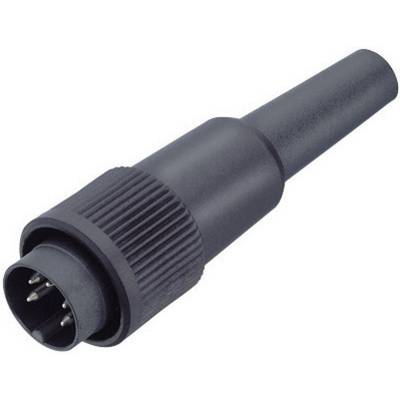 A black 4-pin DIN plug viewed from the side, commonly used for audio equipment and other electronic connections.