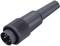 A black 4-pin DIN plug viewed from the side, commonly used for audio equipment and other electronic connections.