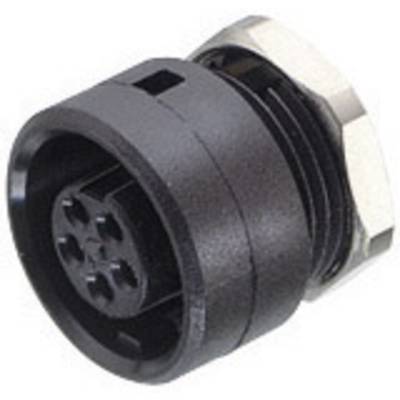 A round, black electrical plug with multiple round pins and a screw thread, for connecting cables.