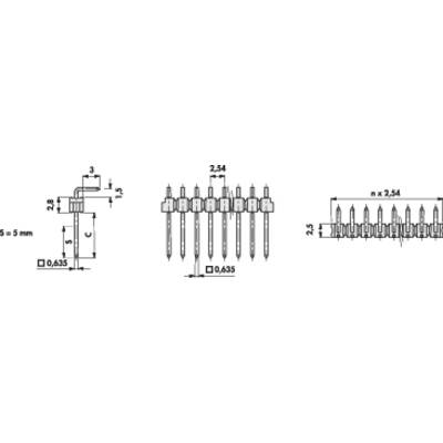 Technical drawing of a plug with multiple pins. Markings indicate spacing: 2.54 mm between pins and overall height of 11.50 mm.