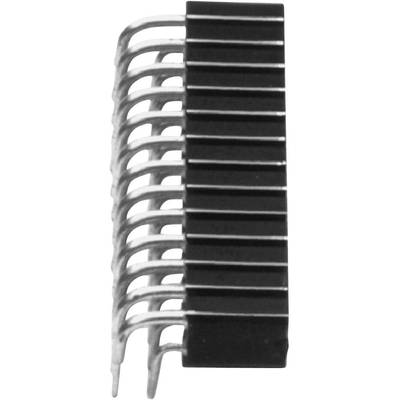 Several silver metal pins are arranged side by side in a black block. The pins are uniformly curved.
