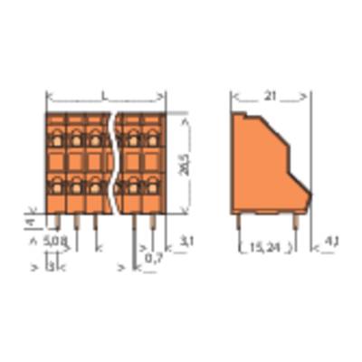 Technical drawing of an electrical component with dimensions: length 76.5 mm, width 21 mm, height 29 mm. Shows two views of the component.