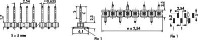 Technical drawing of insulators with height and width dimensions, side and front views, showing connection details.