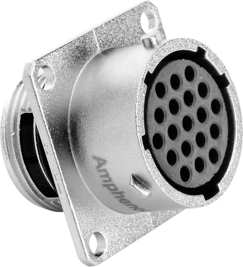 Electrical plug with a circular metal casing and multiple pin holes, used for industrial or technical connections.