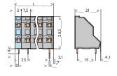 Technical drawing of a rectangular component with dimensions. Left: front view, right: side view. Dimensions in millimetres.