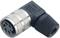 A black, right-angled connector with a metallic connection, suitable for electrical connections in industrial applications.
