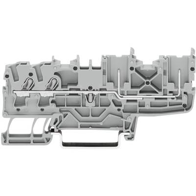A grey electrical connection or terminal rail in cross-section, showing internal structure with metal strips and plastic housing.