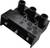 Black electrical connector with three round sockets and small metal pins on the underside.