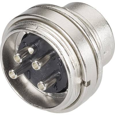 A metallic, round plug with four visible pins, suitable for industrial connections.