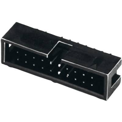 A black, rectangular connector with multiple metal pins arranged in two rows.