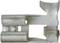 A silver metal component with two tubular and one flat section; it serves as an electrical connector.