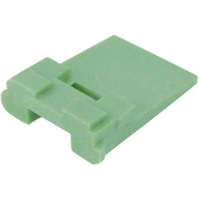 A green plastic clip with a flat design, commonly used for securing or holding thin objects or materials.