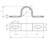 Technical drawing of a U-shaped pipe clip with dimensional specifications: diameter, height, width, and length are specified.